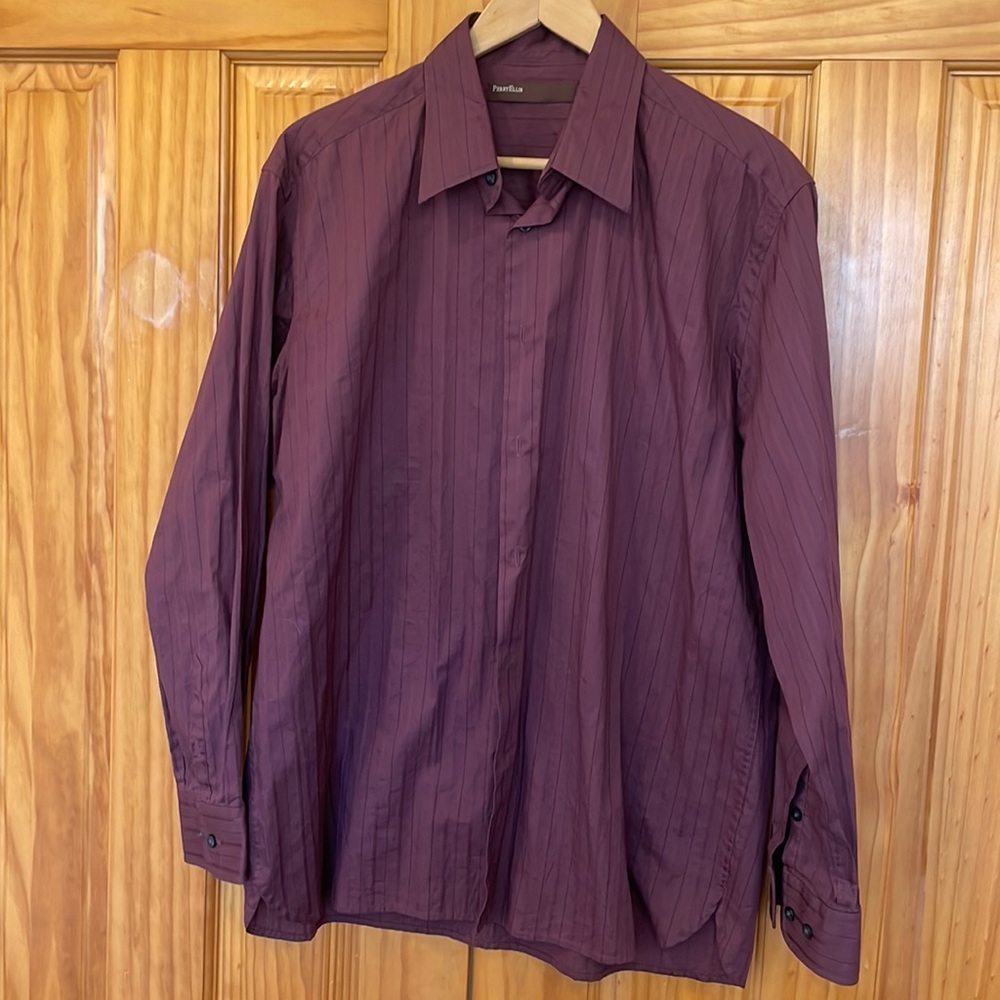 Perry Ellis Maroon striped dress shirt